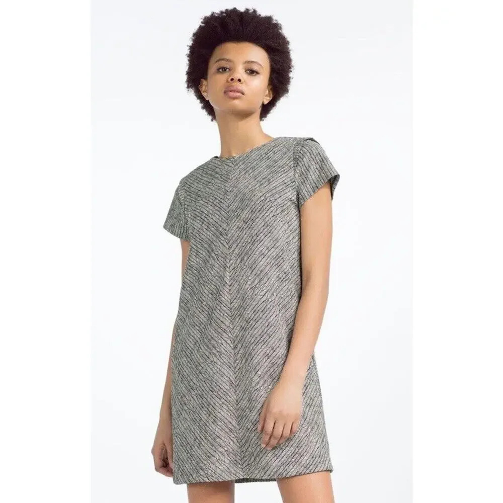 Zara Basic Collection Black & White Leaf Feather Shift Dress Size Medium Women’s